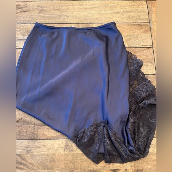 Free People Lace-Trim High-Low Satin Skirt in Navy - Picture 9 of 9